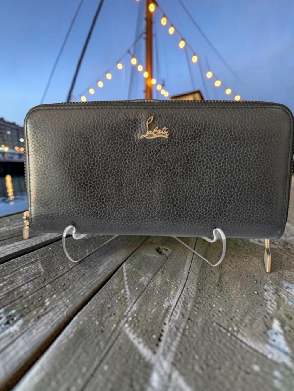 EUC Christian Louboutin Black Leather Zip-Around Wallet